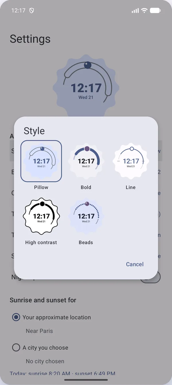 Style picker with Pillow, Bold, Line, High contrast and Beads