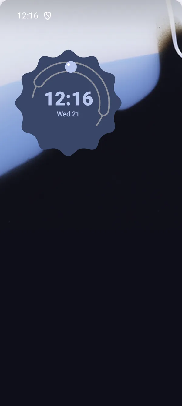 Sundial widget in dark theme, coloured from the wallpaper